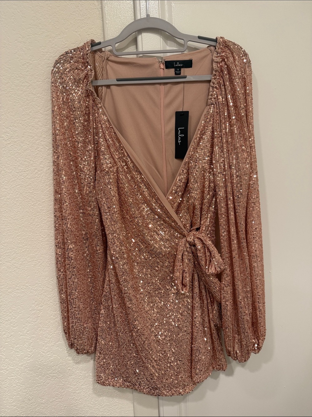 Lulu's Rose Gold Sequin Wrap Skort Romper